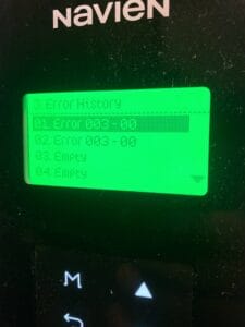Navien tankless water heater Error 003 ignition failure diagnosis Rockwall TX